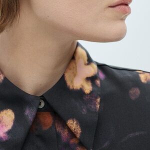 Mango Satin Floral Fabric in Pink and Cream